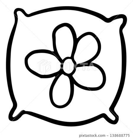 Outline of pillow with flower logo for kid colouring book, bedroom, furniture, bed, sleeping, work from home, home decor, house, sofa, room design, interior, sleeping, good morning, goodnight, sticker 138688775
