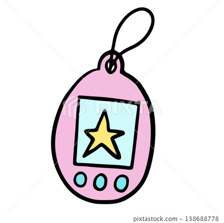 Hand drawn tamagotchi for decoration, leisure time, weekends, holidays, entertainment, department store, sticker, hobby, fridge magnet, kids, children, back to school, game zone, kid drawing style 138688778