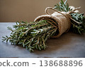 Bundle of Fresh Rosemary Tied with Jute 138688896
