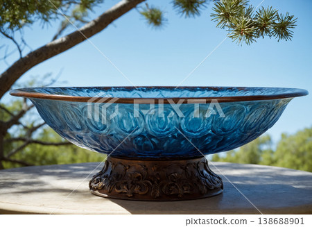 Large Blue Ceramic Bowl in Garden 138688901
