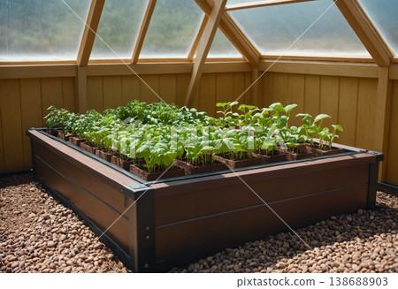 Raised Wooden Garden Bed with Seedlings 138688903