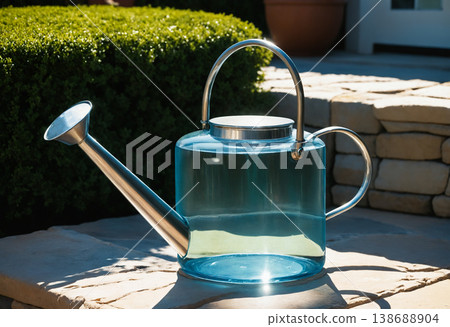 Vintage Style Metal Watering Can in Garden 138688904