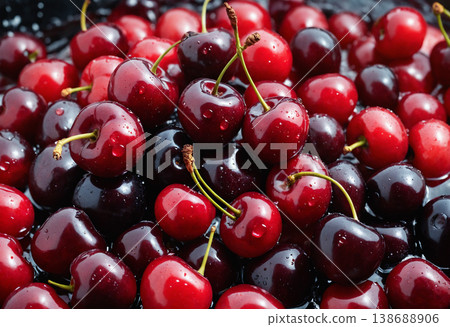Pile of Fresh Red Cherries Macro 138688906