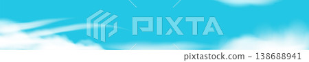 Blue sky with soft white clouds wide banner. Abstract vector sky nature background panorama. Modern minimalist sky horizontal header for website backdrops, travel design and airy atmosphere projects. Blue sky with soft white clouds wide banner. Abstract vector sky nature background panorama. Modern minimalist sky horizontal header for website backdrops, travel design and airy atmosphere projects. 138688941