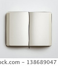 Open Notebook with Blank Pages on White Background Top View Minimal Composition 138689047