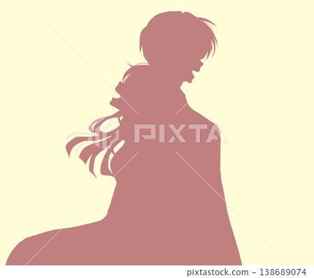 Silhouettes of a smiling man and woman standing back to back. 138689074