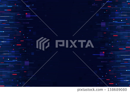 Pixel glitch effect on noise screen background. Abstract digital backdrop with horizontal blue and red distortion lines. Vector dynamic cyber technology futuristic screen interference or motion effect Pixel glitch effect on noise screen background. Abstract digital backdrop with horizontal blue and red distortion lines. Vector dynamic cyber technology futuristic screen interference or motion effect 138689080