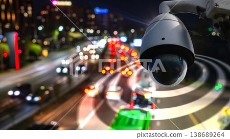 Speed camera surveillance system detecting vehicles on night city highway road Speed camera surveillance system detecting vehicles on night city highway road 138689264