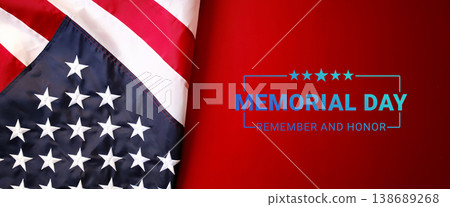 US Memorial Day with USA flag on red background. Remember and Honor US Memorial Day with USA flag on red background. Remember and Honor 138689268