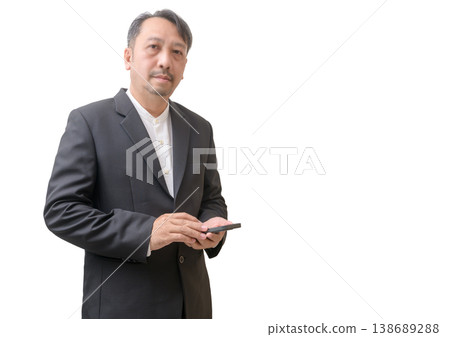 Businessman Using Smartphone Isolated on Light Background with Copy Space 138689288