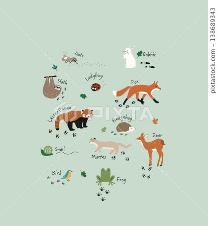 Collection of cute whimsical animal and winter nursery illustrations with soft pastel tones Collection of cute whimsical animal and winter nursery illustrations with soft pastel tones 138689343