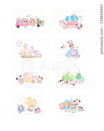 Collection of cute whimsical animal and winter nursery illustrations with soft pastel tones Collection of cute whimsical animal and winter nursery illustrations with soft pastel tones 138689465