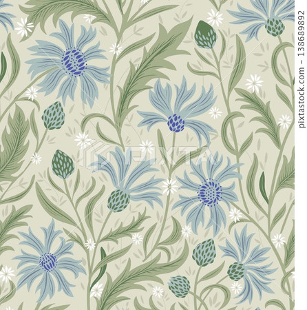 Collection of elegant vintage watercolor floral and bird seamless patterns with soft muted tones 138689892