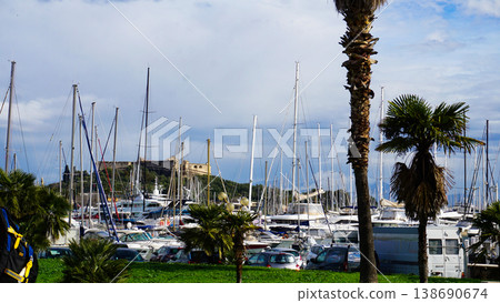 View of the famous Fort Carre and yachts at the Port Vauban in Antibes, France. View of the famous Fort Carre and yachts at the Port Vauban in Antibes, France. 138690674