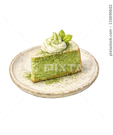 抹茶蛋糕插圖，日式甜點 138690682