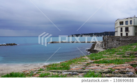 Sand beach near old city of Antibes at France 138690688