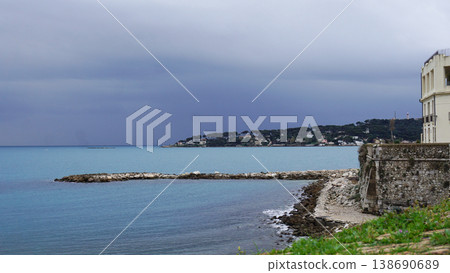 Sand beach near old city of Antibes at France 138690689
