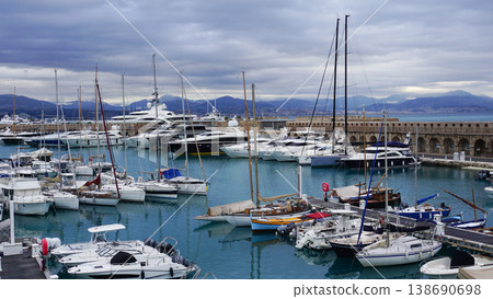 View of the famous Fort Carre and yachts at the Port Vauban in Antibes, France. View of the famous Fort Carre and yachts at the Port Vauban in Antibes, France. 138690698