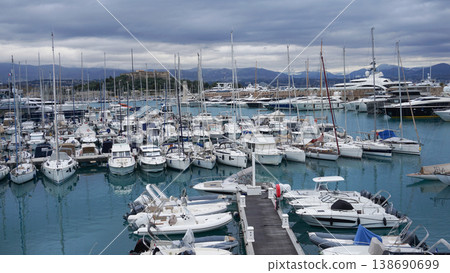 View of the famous Fort Carre and yachts at the Port Vauban in Antibes, France. View of the famous Fort Carre and yachts at the Port Vauban in Antibes, France. 138690699