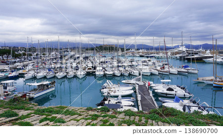 View of the famous Fort Carre and yachts at the Port Vauban in Antibes, France. 138690700