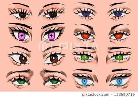 Anime or manga eyes of a girl or woman. Beautiful hand drawn stylized eyes in traditional ink style 138690719