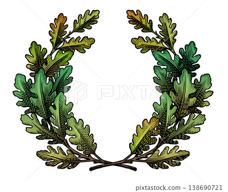 Vintage oak wreath in engraving style. Decorative element for award or emblems with luxury design Vintage oak wreath in engraving style. Decorative element for award or emblems with luxury design 138690721