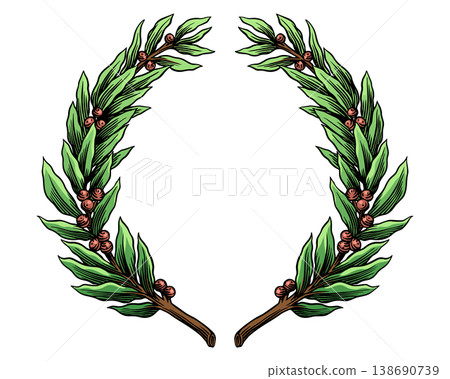 Vintage laurel wreath in engraving style. Decorative element for award or emblems with luxury design Vintage laurel wreath in engraving style. Decorative element for award or emblems with luxury design 138690739