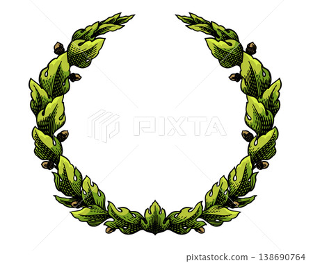 Vintage oak wreath in engraving style. Decorative element for award or emblems with luxury design 138690764