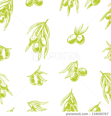 Seamless pattern with olives for prints. beautiful tasty fruits for oil and mediterranean kitchen Seamless pattern with olives for prints. beautiful tasty fruits for oil and mediterranean kitchen 138690767