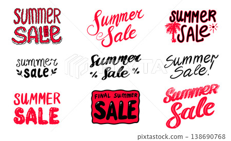 Summer sale banner with lettering for shopping adds. Brush drawn letters low prices  138690768