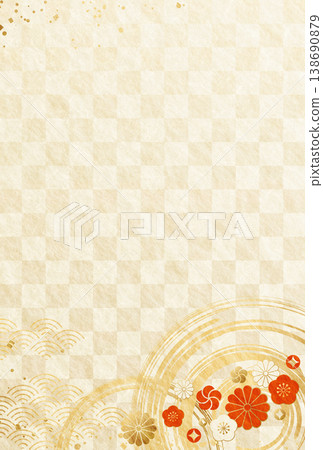New Year's Day/New Year's greeting card - Japanese pattern - Ichimatsu pattern - Washi paper background (vertical) New Year's Day/New Year's greeting card - Japanese pattern - Ichimatsu pattern - Washi paper background (vertical) 138690879