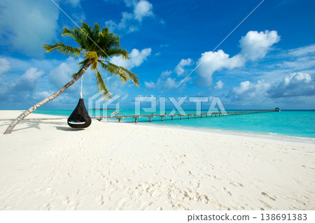 Sea beach. Tropical Maldives island with white sandy beach and sea. Sea beach. Tropical Maldives island with white sandy beach and sea. 138691383