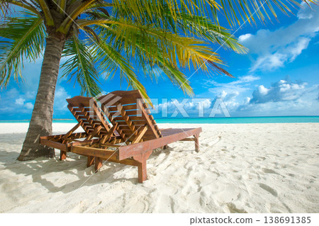 Sea beach. Tropical Maldives island with white sandy beach and sea. Sea beach. Tropical Maldives island with white sandy beach and sea. 138691385