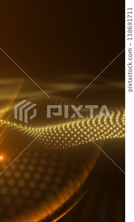 Golden particle dots forming smooth flowing waves and ripples, creating a warm luxury abstract technology background with soft bokeh glow Golden particle dots forming smooth flowing waves and ripples, creating a warm luxury abstract technology background with soft bokeh glow 138691711