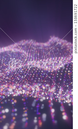 Multicolored glowing particles forming a dreamy abstract landscape with depth, shimmer, and futuristic digital atmosphere Multicolored glowing particles forming a dreamy abstract landscape with depth, shimmer, and futuristic digital atmosphere 138691722