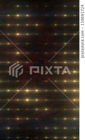 Abstract dark background with a repeating grid of golden starburst lights and soft horizontal glow streaks, creating a festive shimmering pattern texture Abstract dark background with a repeating grid of golden starburst lights and soft horizontal glow streaks, creating a festive shimmering pattern texture 138691724