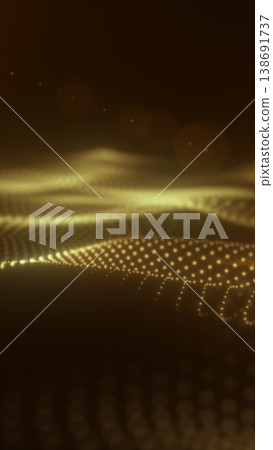 Golden particle dots forming smooth flowing waves and ripples, creating a warm luxury abstract technology background with soft bokeh glow Golden particle dots forming smooth flowing waves and ripples, creating a warm luxury abstract technology background with soft bokeh glow 138691737