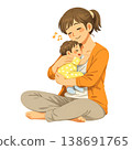 一位母親在安撫她的寶寶（插畫、育兒、家人） 138691765