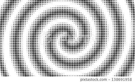 Hypnotic spiral pattern with halftone dots creating mesmerizing vortex effect. Black and white circular design with optical illusion texture for modern graphic backgrounds. Hypnotic spiral pattern with halftone dots creating mesmerizing vortex effect. Black and white circular design with optical illusion texture for modern graphic backgrounds. 138691958