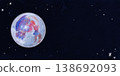 A horizontal illustration of a colorful moon floating in space. 138692093
