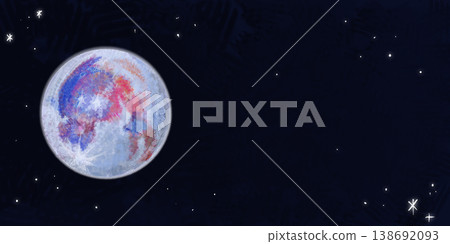 A horizontal illustration of a colorful moon floating in space. A horizontal illustration of a colorful moon floating in space. 138692093