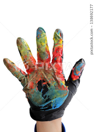 Colorful gloves. Paint mixing process 138692177
