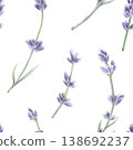 Lavender seamless pattern watercolor illustration. Hand drawn botanical background with purple flowers and sprigs for fabric, wallpaper, organic cosmetics packaging and wedding stationery design. Lavender seamless pattern watercolor illustration. Hand drawn botanical background with purple flowers and sprigs for fabric, wallpaper, organic cosmetics packaging and wedding stationery design. 138692237