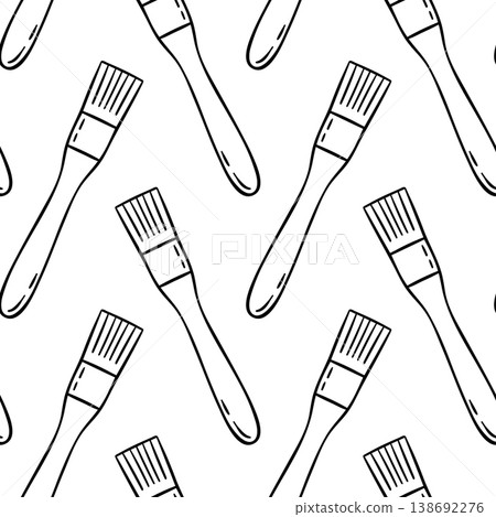 Seamless sketch pattern of brushes with bristles. Simple vector repeat for painting workshop decor or artist equipment packaging Seamless sketch pattern of brushes with bristles. Simple vector repeat for painting workshop decor or artist equipment packaging 138692276