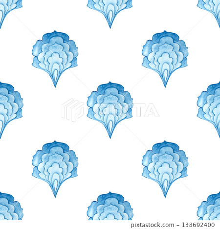 Watercolor seamless pattern of blue scale ornaments Watercolor seamless pattern of blue scale ornaments 138692400