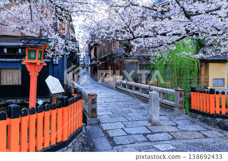 京都祇園白川的辰巳橋和盛開的櫻花（京都府京都市東山區） 138692433