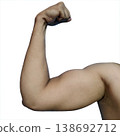 Strong muscular male arm flexing biceps against white background isolated close up view. 138692712