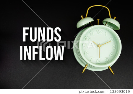 Funds Inflow text with alarm clock on black background 138693019