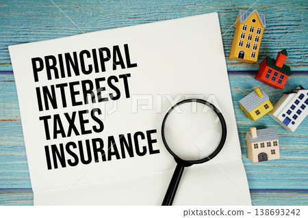 Notepad with "PITI Principal, Interest, Taxes, And Insurance" with magnifying glass and house model on wooden background Notepad with "PITI Principal, Interest, Taxes, And Insurance" with magnifying glass and house model on wooden background 138693242