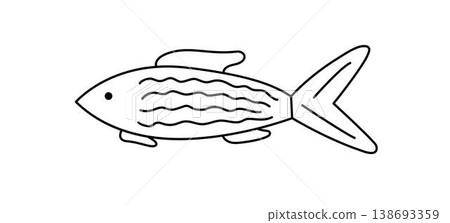 Cute whimsical fish sea or river creature outline doodle illustration, stylized marine life underwater character for poster, nursery room decor, home design, sea life concepts, decorative element Cute whimsical fish sea or river creature outline doodle illustration, stylized marine life underwater character for poster, nursery room decor, home design, sea life concepts, decorative element 138693359